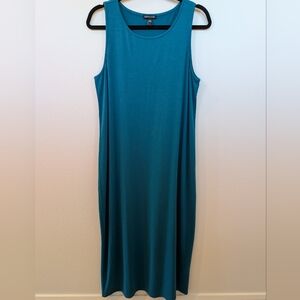 Eileen Fisher sleeveless tank maxi stretch sheath dress size medium aqua turquoi